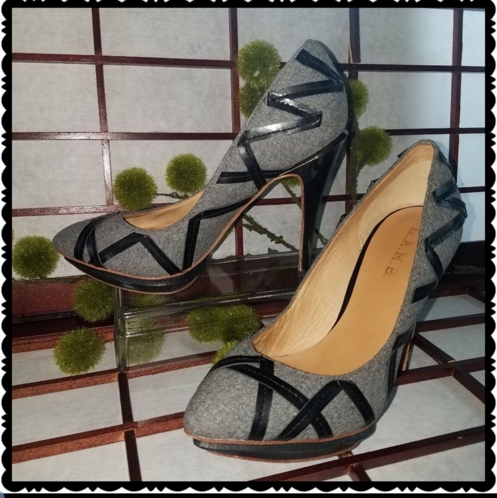 L.A.M.B GRAY HEELS SIZE 7.5 - Picture 2 of 8
